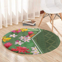 Africa Tropical Flowers Round Carpet Green Version
