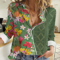Africa Tropical Flowers Women Casual Shirt Green Version - Wonder Print Shop