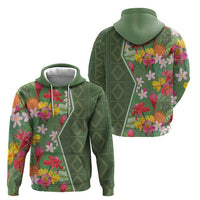 Africa Tropical Flowers Zip Hoodie Green Version - Wonder Print Shop