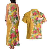 Africa Tropical Flowers Couples Matching Tank Maxi Dress and Hawaiian Shirt Yellow Version - Wonder Print Shop