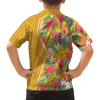 Africa Tropical Flowers Family Matching Long Sleeve Bodycon Dress and Hawaiian Shirt Yellow Version - Wonder Print Shop