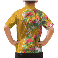 Africa Tropical Flowers Family Matching Mermaid Dress and Hawaiian Shirt Yellow Version - Wonder Print Shop