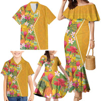 Africa Tropical Flowers Family Matching Mermaid Dress and Hawaiian Shirt Yellow Version - Wonder Print Shop