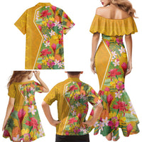 Africa Tropical Flowers Family Matching Mermaid Dress and Hawaiian Shirt Yellow Version - Wonder Print Shop