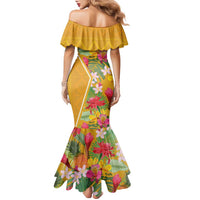 Africa Tropical Flowers Family Matching Mermaid Dress and Hawaiian Shirt Yellow Version - Wonder Print Shop