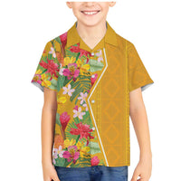 Africa Tropical Flowers Family Matching Mermaid Dress and Hawaiian Shirt Yellow Version - Wonder Print Shop