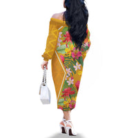 Africa Tropical Flowers Family Matching Off The Shoulder Long Sleeve Dress and Hawaiian Shirt Yellow Version - Wonder Print Shop