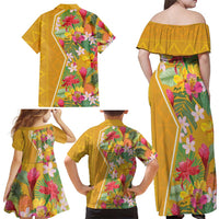 Africa Tropical Flowers Family Matching Off Shoulder Maxi Dress and Hawaiian Shirt Yellow Version - Wonder Print Shop