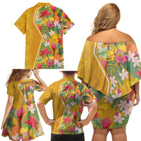 Africa Tropical Flowers Family Matching Off Shoulder Short Dress and Hawaiian Shirt Yellow Version - Wonder Print Shop