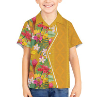 Africa Tropical Flowers Family Matching Off Shoulder Short Dress and Hawaiian Shirt Yellow Version - Wonder Print Shop