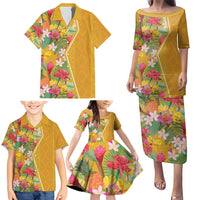 Africa Tropical Flowers Family Matching Puletasi and Hawaiian Shirt Yellow Version - Wonder Print Shop