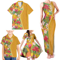 Africa Tropical Flowers Family Matching Tank Maxi Dress and Hawaiian Shirt Yellow Version - Wonder Print Shop