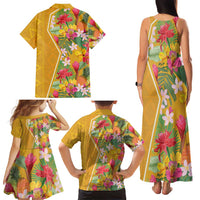 Africa Tropical Flowers Family Matching Tank Maxi Dress and Hawaiian Shirt Yellow Version - Wonder Print Shop
