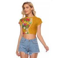 Africa Tropical Flowers Raglan Cropped T Shirt Yellow Version - Wonder Print Shop