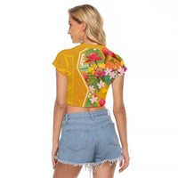 Africa Tropical Flowers Raglan Cropped T Shirt Yellow Version - Wonder Print Shop