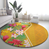 Africa Tropical Flowers Round Carpet Yellow Version