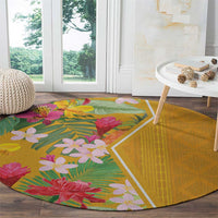 Africa Tropical Flowers Round Carpet Yellow Version