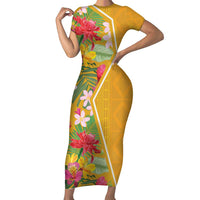 Africa Tropical Flowers Short Sleeve Bodycon Dress Yellow Version - Wonder Print Shop
