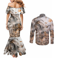 Africa Safari Animals Couples Matching Mermaid Dress and Long Sleeve Button Shirt