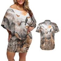 Africa Safari Animals Couples Matching Off Shoulder Short Dress and Hawaiian Shirt - Wonder Print Shop