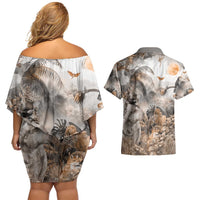 Africa Safari Animals Couples Matching Off Shoulder Short Dress and Hawaiian Shirt - Wonder Print Shop