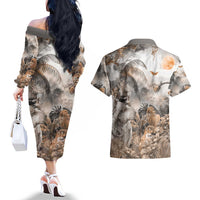 Africa Safari Animals Couples Matching Off The Shoulder Long Sleeve Dress and Hawaiian Shirt - Wonder Print Shop