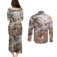Africa Safari Animals Couples Matching Puletasi and Long Sleeve Button Shirt - Wonder Print Shop