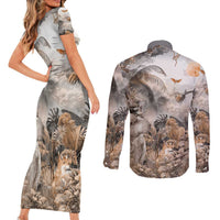 Africa Safari Animals Couples Matching Short Sleeve Bodycon Dress and Long Sleeve Button Shirt - Wonder Print Shop