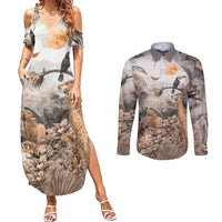 Africa Safari Animals Couples Matching Summer Maxi Dress and Long Sleeve Button Shirt - Wonder Print Shop