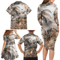 Africa Safari Animals Family Matching Long Sleeve Bodycon Dress and Hawaiian Shirt - Wonder Print Shop