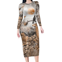 Africa Safari Animals Long Sleeve Bodycon Dress - Wonder Print Shop