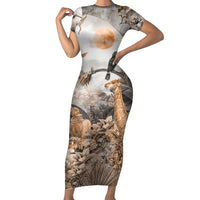 Africa Safari Animals Short Sleeve Bodycon Dress - Wonder Print Shop