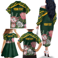 Personalized South Africa King Protea Family Matching Off The Shoulder Long Sleeve Dress and Hawaiian Shirt With Kente Patterns - Wonder Print Shop