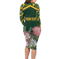 Personalized South Africa King Protea Long Sleeve Bodycon Dress With Kente Patterns - Wonder Print Shop
