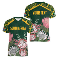 Personalized South Africa King Protea Women V-Neck T-Shirt With Kente Patterns - Wonder Print Shop
