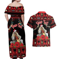 Personalized Albania Christmas Couples Matching Off Shoulder Maxi Dress and Hawaiian Shirt Albanian Man Playing Lahuta With Red Poppy - Wonder Print Shop