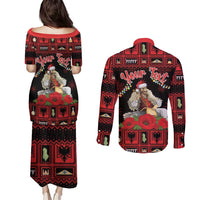 Personalized Albania Christmas Couples Matching Puletasi and Long Sleeve Button Shirt Albanian Man Playing Lahuta With Red Poppy - Wonder Print Shop