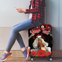 Personalized Albania Christmas Luggage Cover Albanian Man Playing Lahuta With Red Poppy - Wonder Print Shop