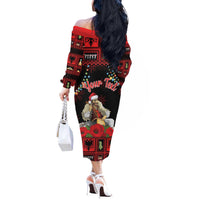 Personalized Albania Christmas Off The Shoulder Long Sleeve Dress Albanian Man Playing Lahuta With Red Poppy - Wonder Print Shop