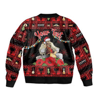Personalized Albania Christmas Sleeve Zip Bomber Jacket Albanian Man Playing Lahuta With Red Poppy - Wonder Print Shop