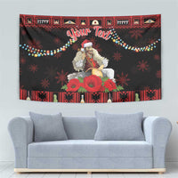 Personalized Albania Christmas Tapestry Albanian Man Playing Lahuta With Red Poppy - Wonder Print Shop