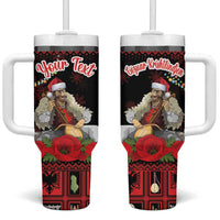 Personalized Albania Christmas Tumbler With Handle Albanian Man Playing Lahuta With Red Poppy - Wonder Print Shop