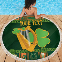 Personalized Ireland Christmas Beach Blanket Irish Harp With Lucky Shamrock - Wonder Print Shop