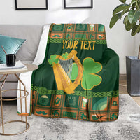 Personalized Ireland Christmas Blanket Irish Harp With Lucky Shamrock