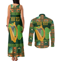 Personalized Ireland Christmas Couples Matching Tank Maxi Dress and Long Sleeve Button Shirt Irish Harp With Lucky Shamrock - Wonder Print Shop