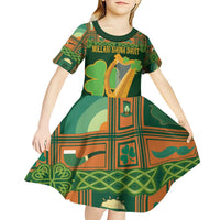 Personalized Ireland Christmas Kid Short Sleeve Dress Irish Harp With Lucky Shamrock - Wonder Print Shop