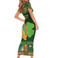 Personalized Ireland Christmas Short Sleeve Bodycon Dress Irish Harp With Lucky Shamrock - Wonder Print Shop