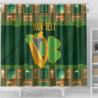 Personalized Ireland Christmas Shower Curtain Irish Harp With Lucky Shamrock