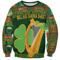 Personalized Ireland Christmas Sweatshirt Irish Harp With Lucky Shamrock - Wonder Print Shop