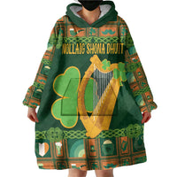 Personalized Ireland Christmas Wearable Blanket Hoodie Irish Harp With Lucky Shamrock - Wonder Print Shop